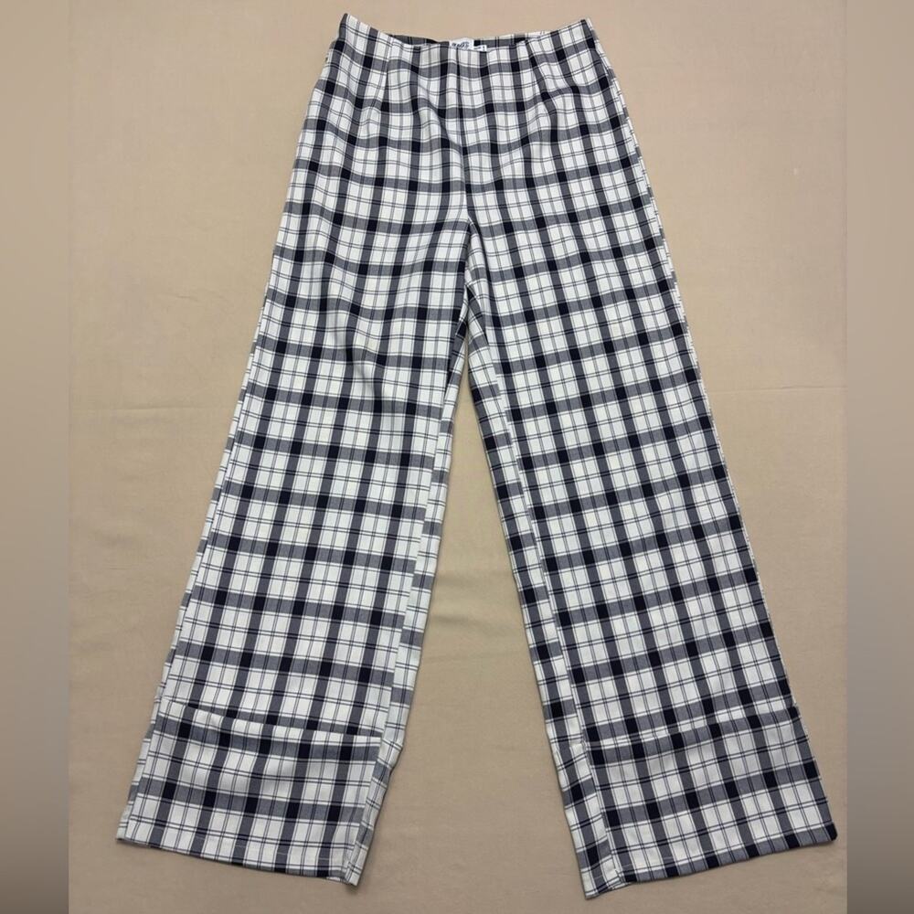 Princess Polly Women's Navy and White Plaid Wide Leg Euros Pants Size 4
